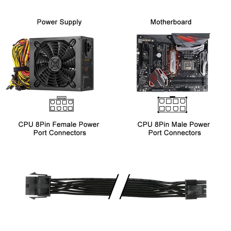 J&D EPS 8 Pin Power Extension Cable, ATX CPU 8 Pin Female to 8(4+4) Pin Male EPS Extension Cable for Motherboard (2 Pack), 12 inch - Image 2